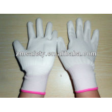 Gants en nylon enduits de paume blanche de 13G PU